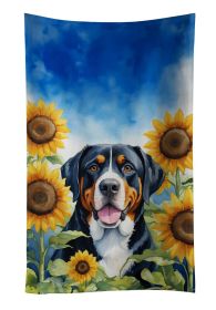 Greater Swiss Mountain Dog in Sunflowers Kitchen Towel Dish Cloths Guest Hand Towel Decorative Bathroom Towel for Face,Tea, Dishcloth