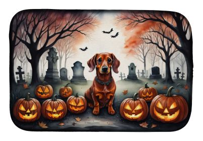 Dachshund Spooky Halloween Dish Drying Mat Absorbent Dish Drying Mat Pad for Kitchen Counter Dish Drainer Mat for Countertop, 14 x 21", Multicolo