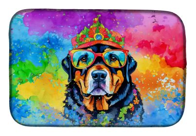 Rottweiler Hippie Dawg Dish Drying Mat Absorbent Dish Drying Mat Pad for Kitchen Counter Dish Drainer Mat for Countertop, 14 x 21", Multicolor