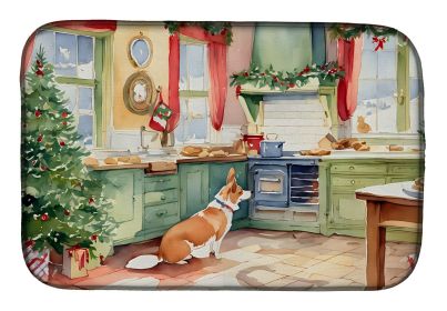 Corgi Christmas Cookies Dish Drying Mat Absorbent Dish Drying Mat Pad for Kitchen Counter Dish Drainer Mat for Countertop, 14 x 21", Multicolor