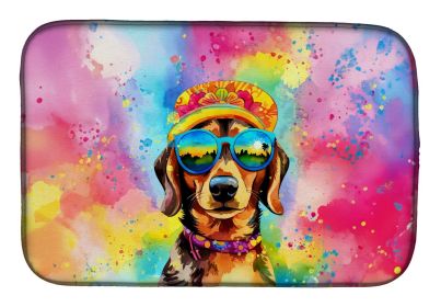 Dachshund Hippie Dawg Dish Drying Mat Absorbent Dish Drying Mat Pad for Kitchen Counter Dish Drainer Mat for Countertop, 14 x 21", Multicolor
