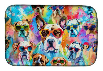 Boxer Hippie Dawg Dish Drying Mat Absorbent Dish Drying Mat Pad for Kitchen Counter Dish Drainer Mat for Countertop, 14 x 21", Multicolor