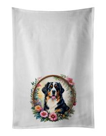 Bernese Mountain Dog and Flowers Kitchen Towel Set of 2 White Dish Towels Decorative Bathroom Hand towel for Hand, Face, Hair, Yoga, Tea, Dishclo