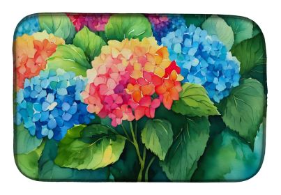 Hydrangeas in Watercolor Dish Drying Mat Absorbent Dish Drying Mat Pad for Kitchen Counter Dish Drainer Mat for Countertop, 14 x 21", Multicolor (Default: Default)