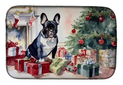 French Bulldog Cozy Christmas Dish Drying Mat Absorbent Dish Drying Mat Pad for Kitchen Counter Dish Drainer Mat for Countertop, 14 x 21", Multic (Default: Default)
