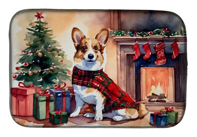 Corgi Cozy Christmas Dish Drying Mat Absorbent Dish Drying Mat Pad for Kitchen Counter Dish Drainer Mat for Countertop, 14 x 21", Multicolor (Default: Default)