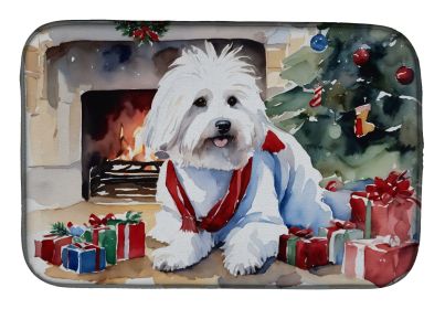 Coton De Tulear Cozy Christmas Dish Drying Mat Absorbent Dish Drying Mat Pad for Kitchen Counter Dish Drainer Mat for Countertop, 14 x 21", Multi (Default: Default)
