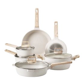 17 Piece Pots and Pans Set Granite Nonstick Kitchen Cookware Induction White (Quantity of Cookware: 6, Color: White)